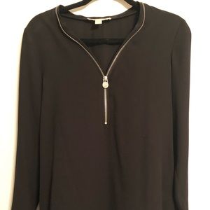 Micheal Kors Sheer Zipper Blouse Black Loose Fit